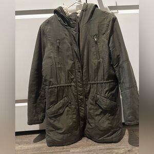 American Eagle Outfitters Olive Sherpa-Lined Parka Jacket, Size L